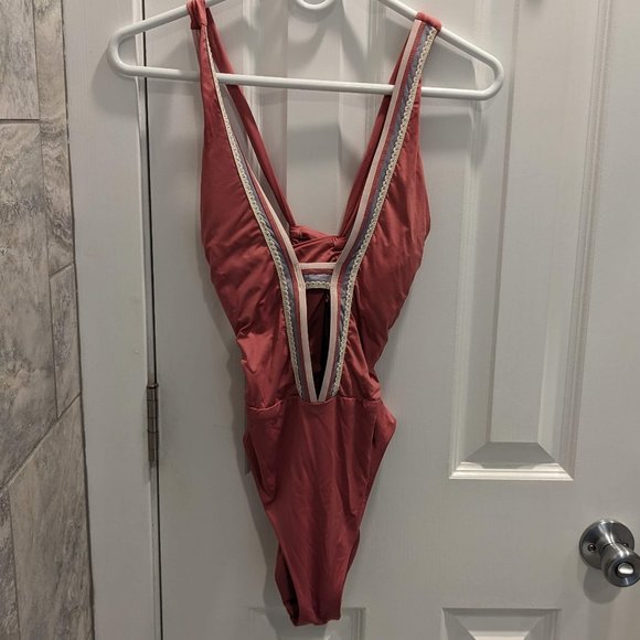 Other - Dusty Pink Swimsuit with Plunging Neck Line